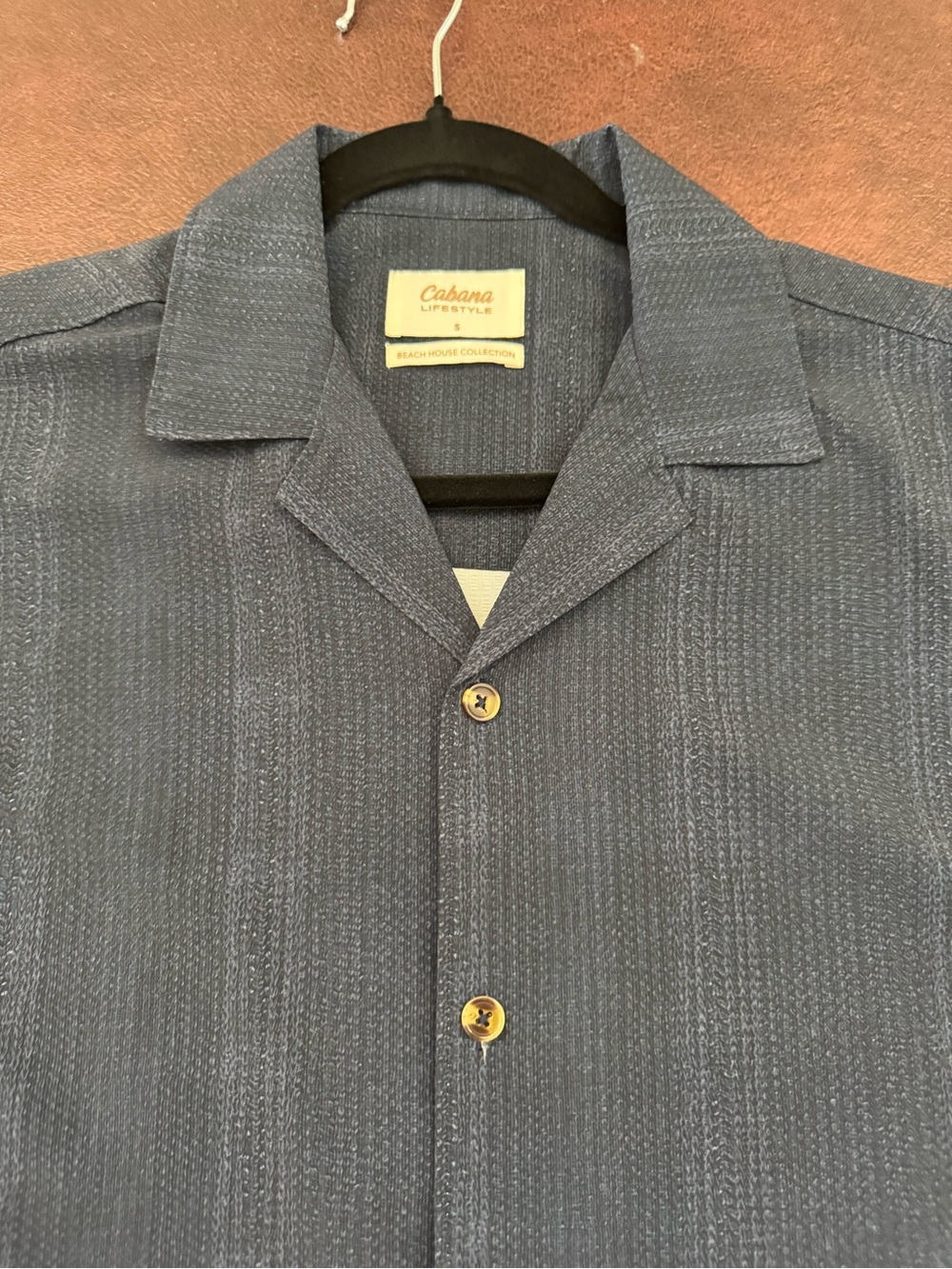 Cabana Life Men's Blue Textured Camp Shirt Jacket Short Sleeve Navy Blue size S